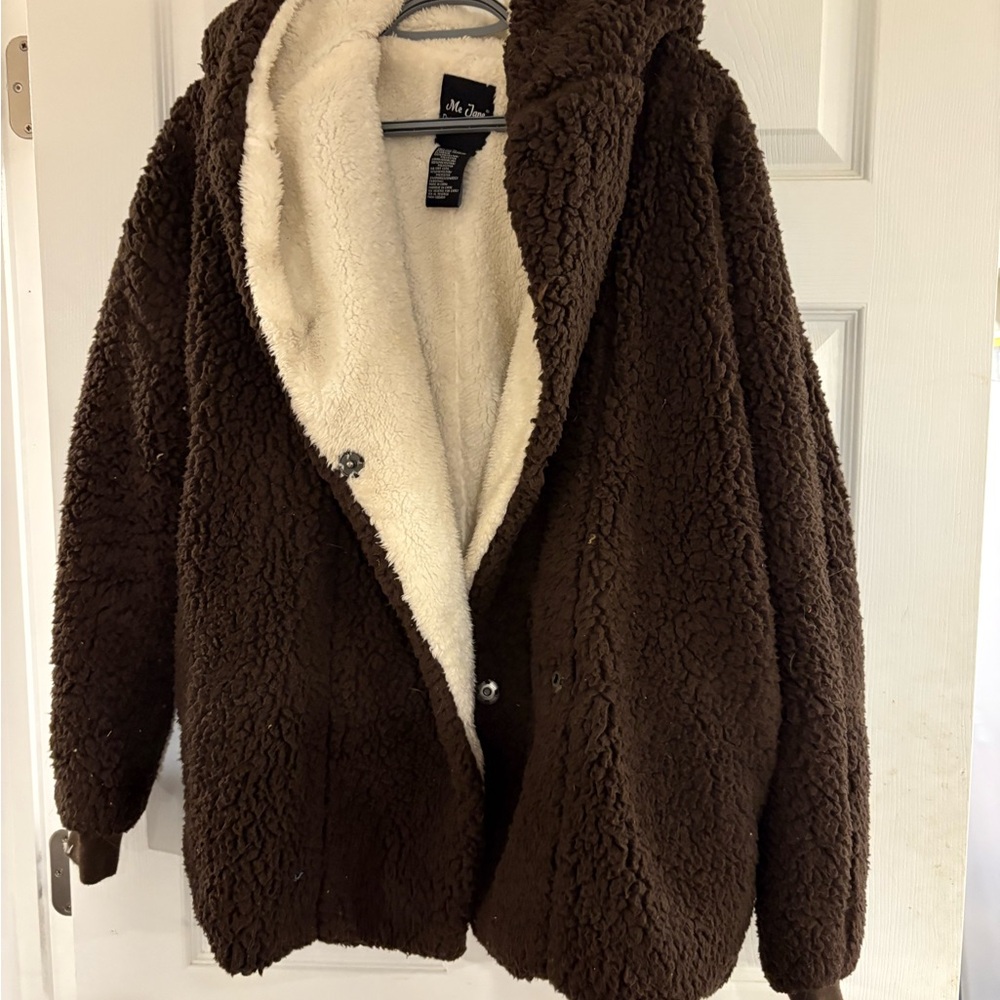 Me Jane Cream and Brown Sherpa Jacket